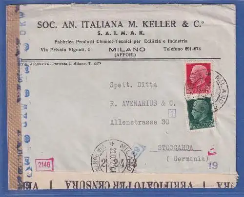 Italien 1942 Zensierter Brief O MILANO nach Stoccarda (Stuttgart)