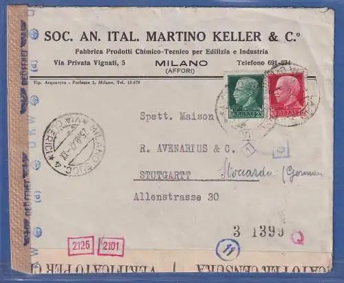 Italien 1942 Zensierter Brief O MILANO SUCC. nach Stoccarda (Stuttgart)