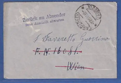 Italien 1944 Luftpost-Brief O CARPENEDO VENEZIA nach Wien