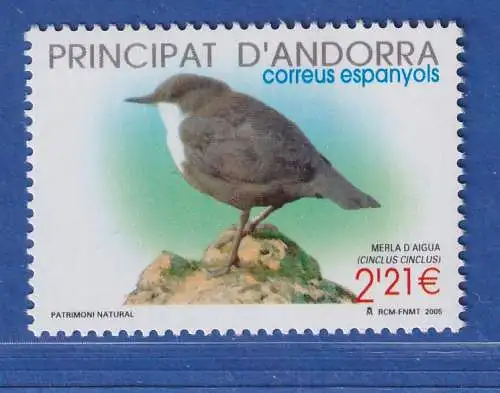 Andorra span. 2005 Mi.-Nr. 327 Vögel, Wasseramsel ** / MNH