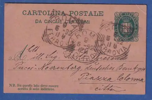 Italien 1892 GA Postkarte O ROMA FERROVIA gelaufen in Rom innerorts