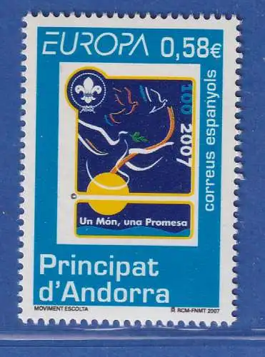 Andorra span. 2007 Mi.-Nr. 341 Europa: Pfadfinder, Friedenstauben ** / MNH