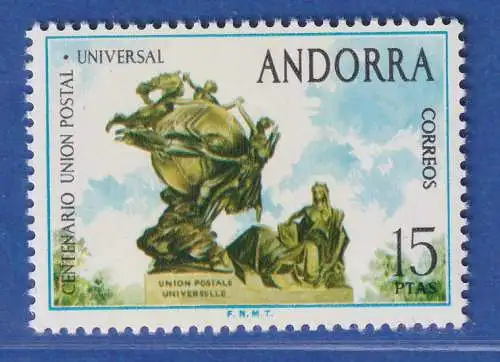 Andorra span. 1974 Mi.-Nr. 92 100 Jahre Weltpostverein ** / MNH