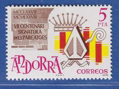 Andorra span. 1978 Mi.-Nr. 117 700 Jahre Paréage-Vertrag ** / MNH