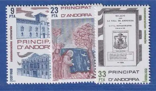 Andorra span. 1982 Mi.-Nr. 160-62 100 Jahre Ständige Delegierte ** / MNH