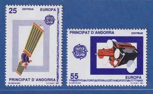 Andorra span. 1991 Mi.-Nr. 221-22 Europa: Weltraumfahrt Satellit Olympus **/ MNH