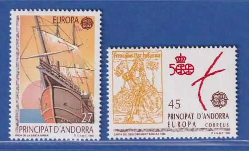 Andorra span. 1992 Mi.-Nr. 226-27 Europa: Flaggschiff Santa Maria ** / MNH