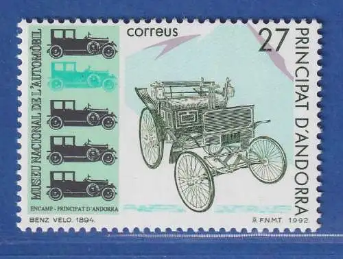 Andorra span. 1992 Mi.-Nr. 229 Benz-Motorwagen 1894, Autom.-Museum Encamp **/MNH