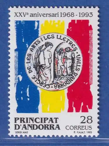 Andorra span. 1993 Mi.-Nr. 234 Kunst und Litaraturzirkel ** / MNH