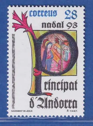 Andorra span. 1993 Mi.-Nr. 235 Weihnachten, Illuminierte Initiale P  **/ MNH