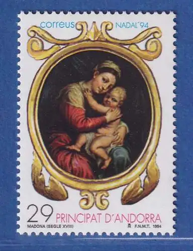 Andorra span. 1994 Mi.-Nr. 240 Weihnachten, Maria mit Kind, Medaillon ** / MNH