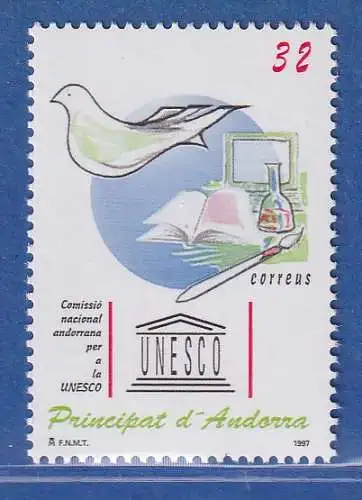 Andorra span. 1997 Mi.-Nr. 254 Nationale UNESCO-Kommission, weiße Taube ** / MNH