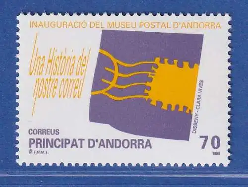 Andorra span. 1998 Mi.-Nr. 261 Postmuseum, Briefmarke und Stempel ** / MNH