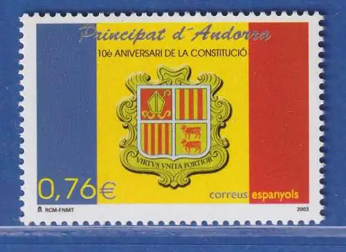 Andorra span. 2003 Mi.-Nr. 300 10 Jahre Verfassung, Landeswappen ** / MNH