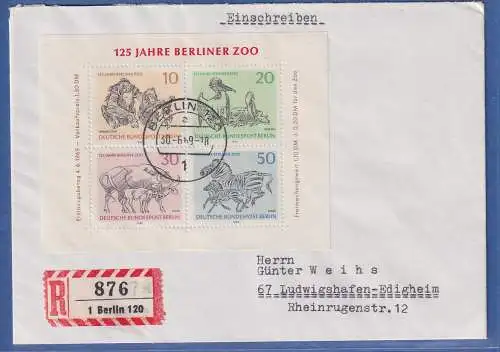 Berlin 1969 Zoo Mi.-Nr. Block 2 auf R-Brief O BERLIN nach Ludwigshafen