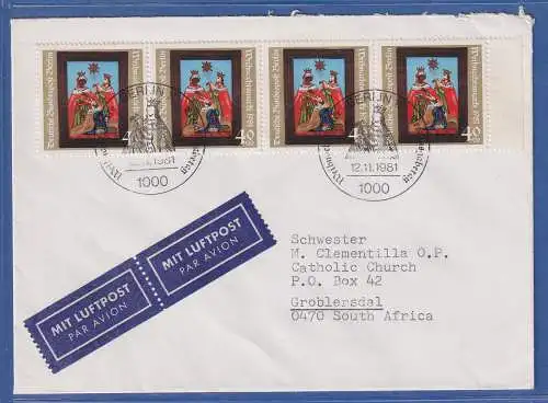 Berlin 1981 Mi.-Nr. 658 Viererstreifen als MEF mit So.-O BERLIN a. Luftpost-FDC 