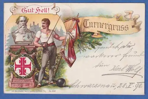 Alte AK Österreich Gut Heil Turnergruss gel.1898