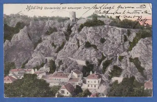 Alte AK Österreich Mödling Vorderbrühl mit schwarzem Turm gel.1907