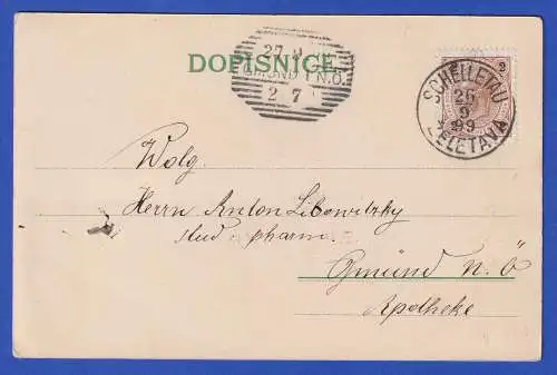 Österreich 1899 Bildpostkarte Blütenzweig O SCHELLETAU ZELETAVA und GMÜND