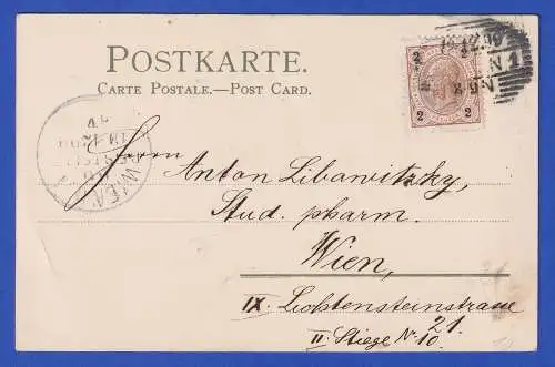 Österreich 1899 Bildpostkarte Rosen bei Nacht mit Achteck-O und Ausgabe-O WIEN 