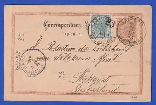 Österreich 1893 GA Correspondenz-Karte mit Zufrankatur O LAIBACH nach Stuttgart