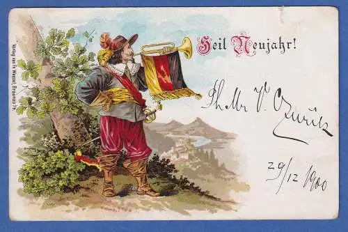 Alte AK Österreich Heil Neujahr!  gel.1900  (Riss oben)