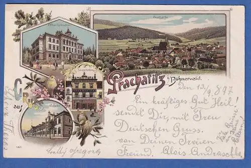 Alte AK Österreich Gruss aus Prachatitz im Böhmerwald gel.1897