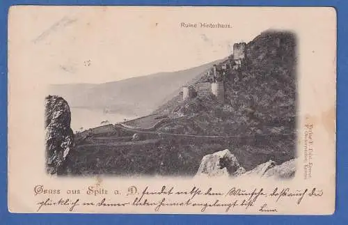 Alte AK Österreich Gruss aus Spitz a. D. Ruine Hinterhaus gel.1898