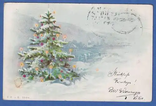 Alte AK Österreich Neujahrskarte Weihnachtsbaum im Schnee gel.1899