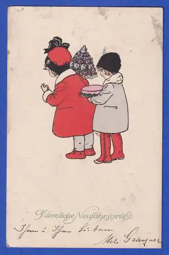 Österreich 1906 Einkreis-O LINZ auf Bildpostkarte Neujahrsgrüße