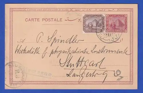 Ägypten 1900 GA Postkarte mit Zufrankatur O ALEXANDRIA nach Stuttgart