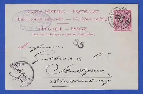 Belgien 1894 GA Postkarte O BRUXELLES nach Stuttgart