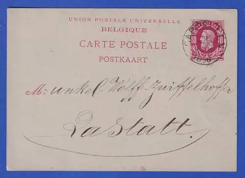 Belgien 1886 GA Postkarte O CAPPELLEN nach Rastatt