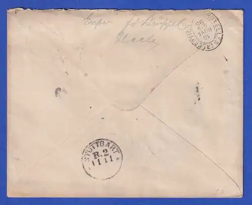 Belgien 1895 GA Umschlag mit Zufrankatur als R-Brief O UCCLE nach Stuttgart