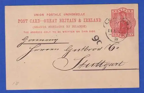 Großbritannien 1892 GA Postkarte O LONDON nach Stuttgart