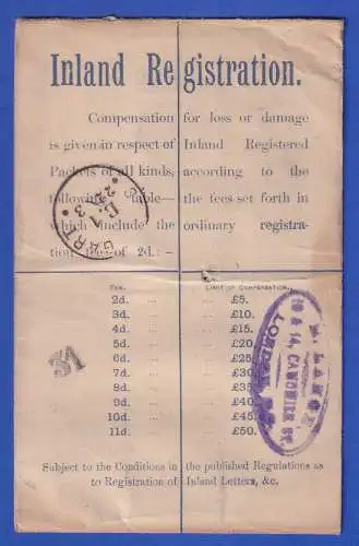 Großbritannien 1895 GA R-Umschlag O LONDON nach Stuttgart