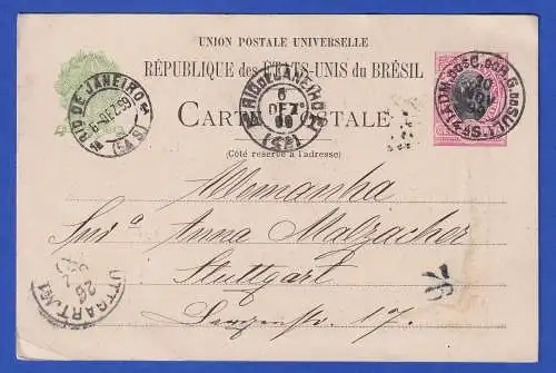 Brasilien 1899 GA Postkarte O RIO DE JANEIRO gelaufen nach Stuttgart