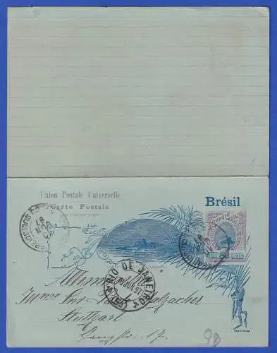 Brasilien 1897 Zweiteilige GA Postkarte O RIO DE JANEIRO nach Stuttgart