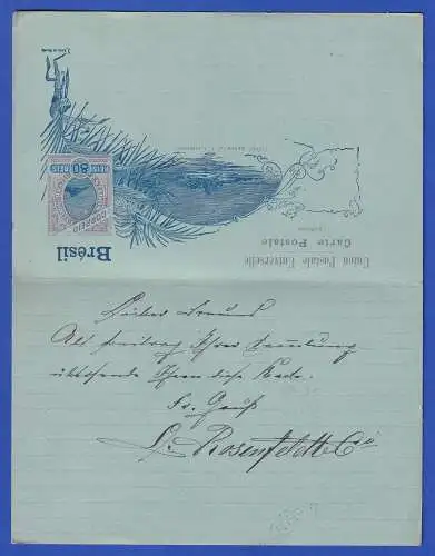 Brasilien 1897 Zweiteilige GA Postkarte O RIO DE JANEIRO nach Stuttgart