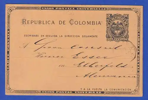 Kolumbien 1892 (?) GA Postkarte O BARRANQUILLA nach Elberfeld