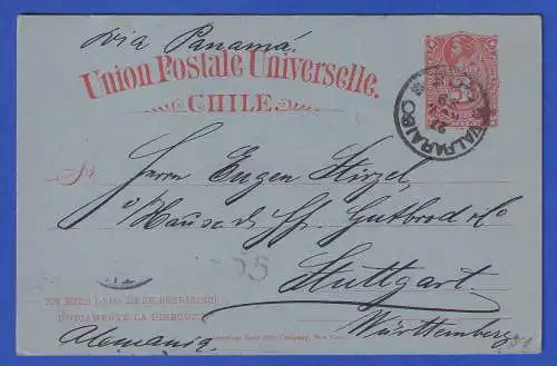 Chile 1889 GA Postkarte O VALPARAISO nach Stuttgart