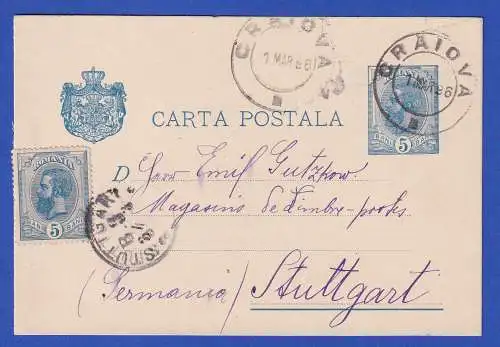 Rumänien 1896 GA Postkarte O CRAIOVA nach Stuttgart