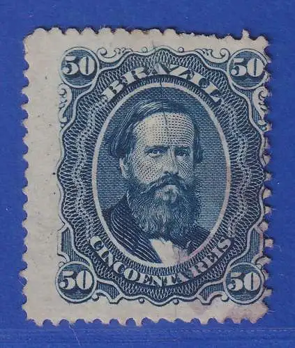 Brasilien 1866 Dom Pedro II. 50 R Mi.-Nr. 25D II SELTENER PLATTENBRUCH !  RRR !