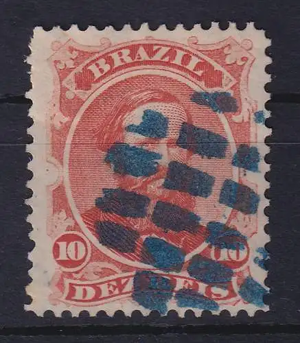 Brasilien 1866 Dom Pedro II. 10 R Mi.-Nr. 23 mit schwarzblauem Rost-Stempel