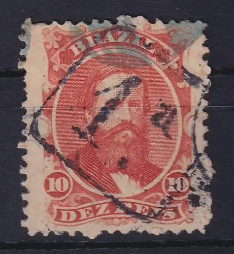 Brasilien 1866 Kaiser Dom Pedro II. 10 R Mi.-Nr. 23 mit Nummern-O 1.a