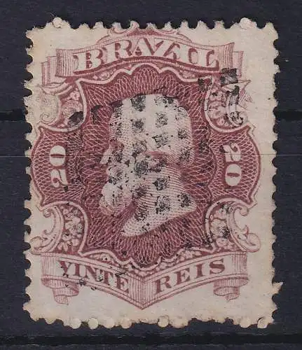 Brasilien 1866 Kaiser Dom Pedro II. 20 R Mi.-Nr. 24a mit Punktrost-Rauten-O