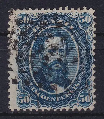 Brasilien 1866 Kaiser Dom Pedro II. 50 R Mi.-Nr. 25 O Rost-Stempel, Federzug