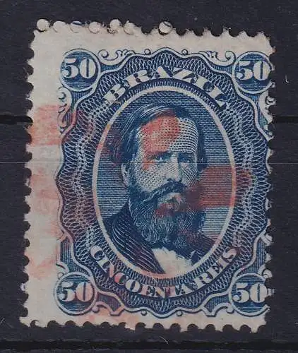 Brasilien 1866 Kaiser Dom Pedro II. 50 R Mi.-Nr. 25 rot gestempelt