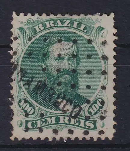 Brasilien 1866 Kaiser Dom Pedro II. 100 Reis Mi.-Nr. 27 mit Punkt-O PERNAMBUCO