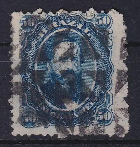 Brasilien 1866 Kaiser Dom Pedro II. 50 Reis Mi.-Nr. 25, 3-eck-Roststempel